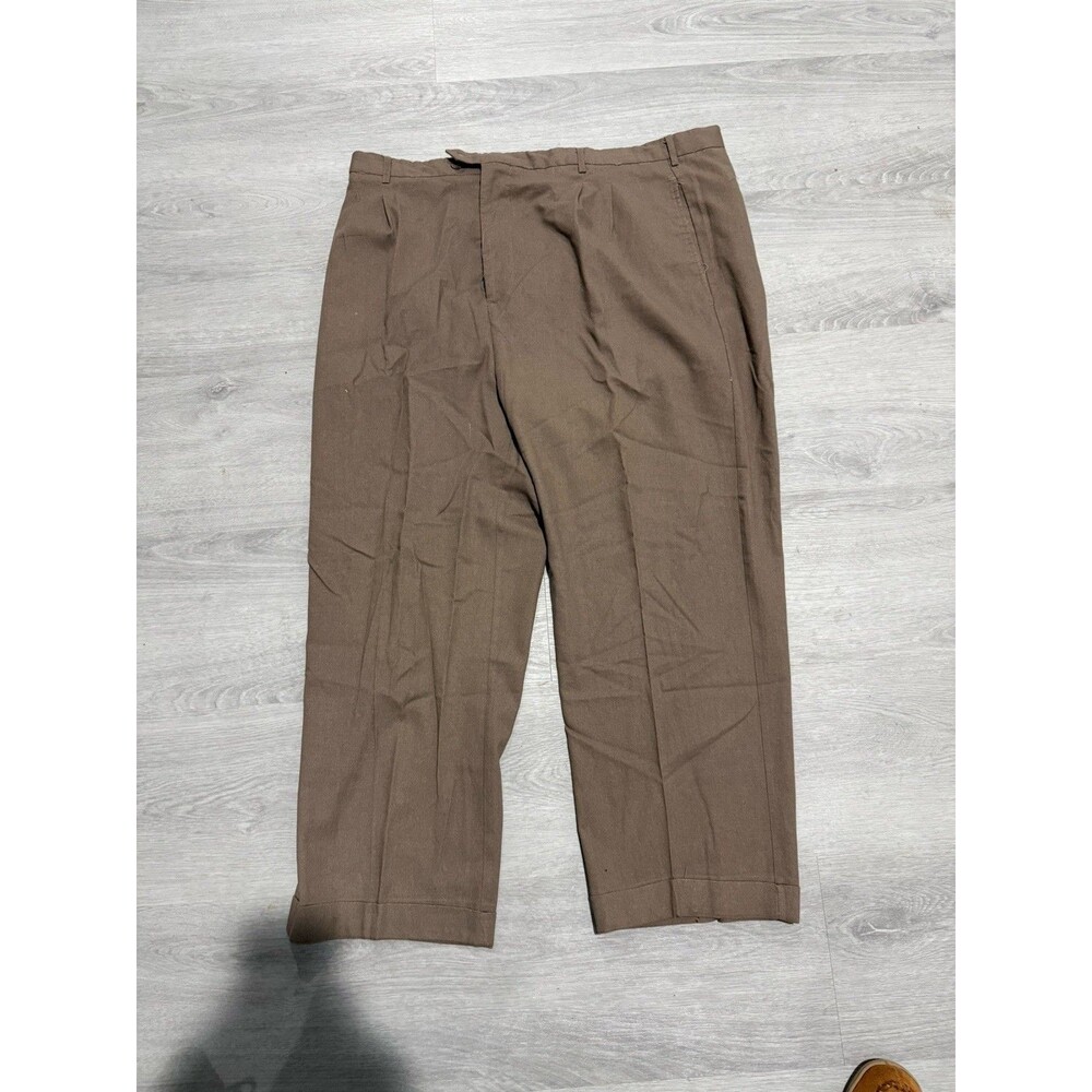 Trust Pants Mens 44x30 Brown Linen Blend Straight Leg Regular Fit Pleated Front